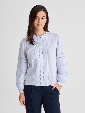 Madewell Lace-Insert High-Neck Pintuck Top in Size M